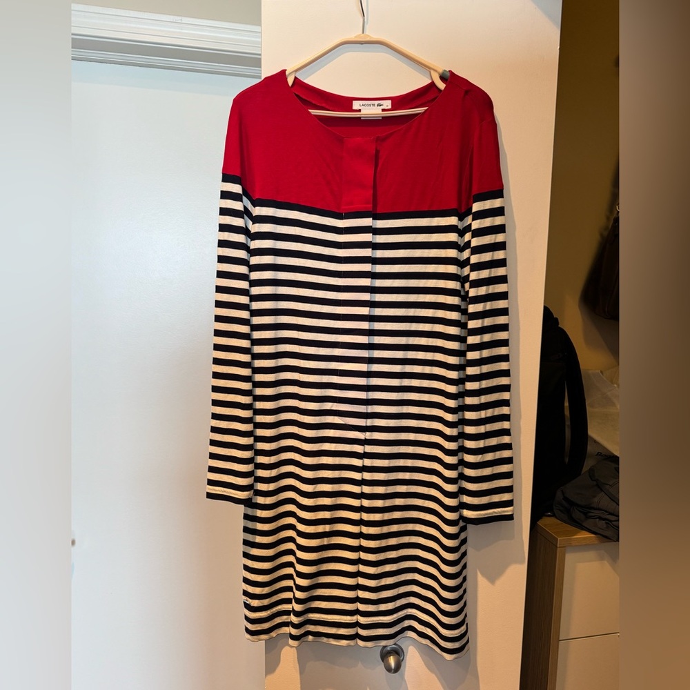 Lacoste Red and Black Striped Long Sleeve Dress